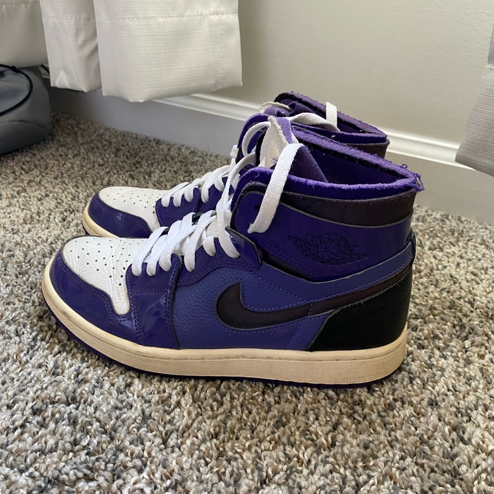 Women’s Jordan 1 High Zoom Air Sneakers Purple Black White (Purple Patent)